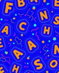 Bright Orange Alphabet Circles on Blue Rug
