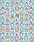 Cute Penguin Characters Light Blue Background Rug