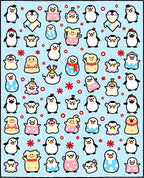 Cute Penguin Characters Light Blue Background Rug