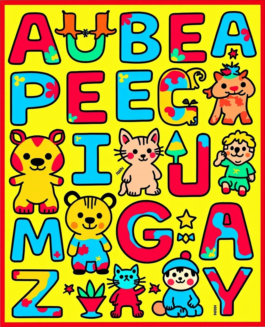 Red Blue Yellow Alphabet Animals Rug