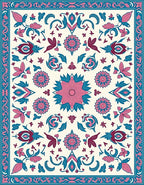 Vintage Pink Teal Floral Garden Rug