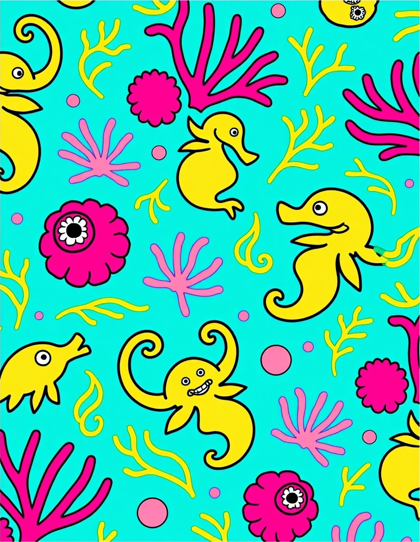 Whimsical Yellow Seahorses Coral Reef Rug