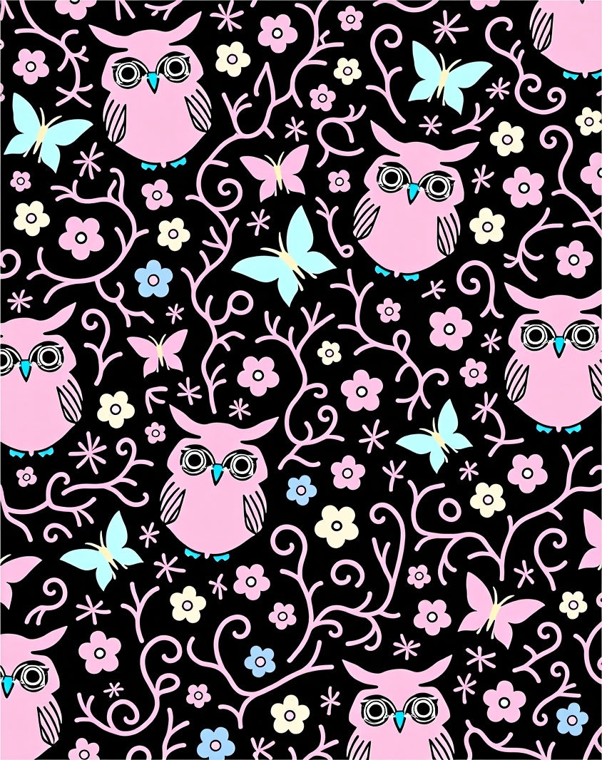 Pink Owls Butterflies and Flowers Rug