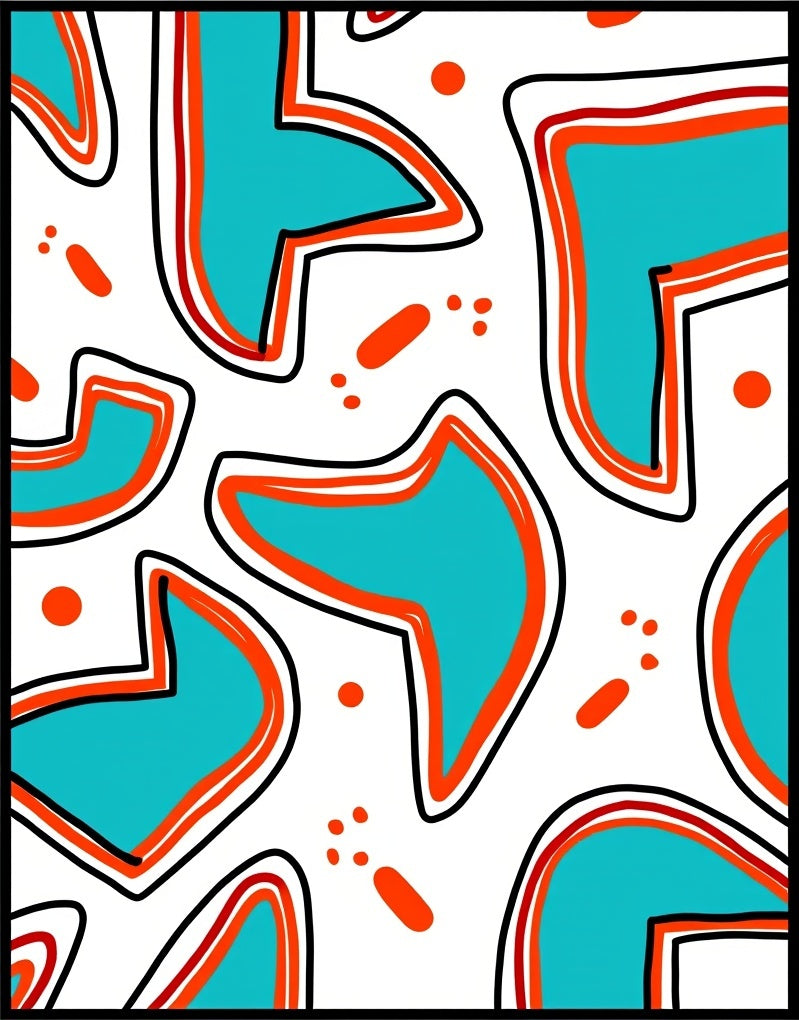 Aqua Orange Abstract Shapes Rug