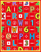 Bold Red Alphabet Grid Rug
