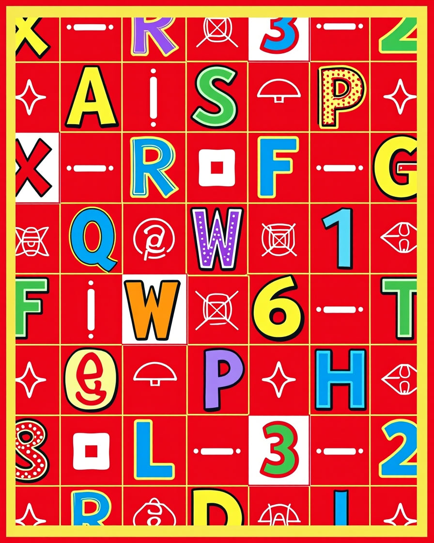 Bold Red Alphabet Grid Rug