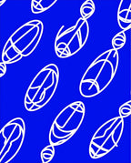Bright Blue Whimsical Linear Figures Rug