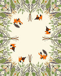 Whimsical Orange Bird Foliage Frame Rug