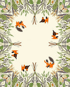Whimsical Orange Bird Foliage Frame Rug