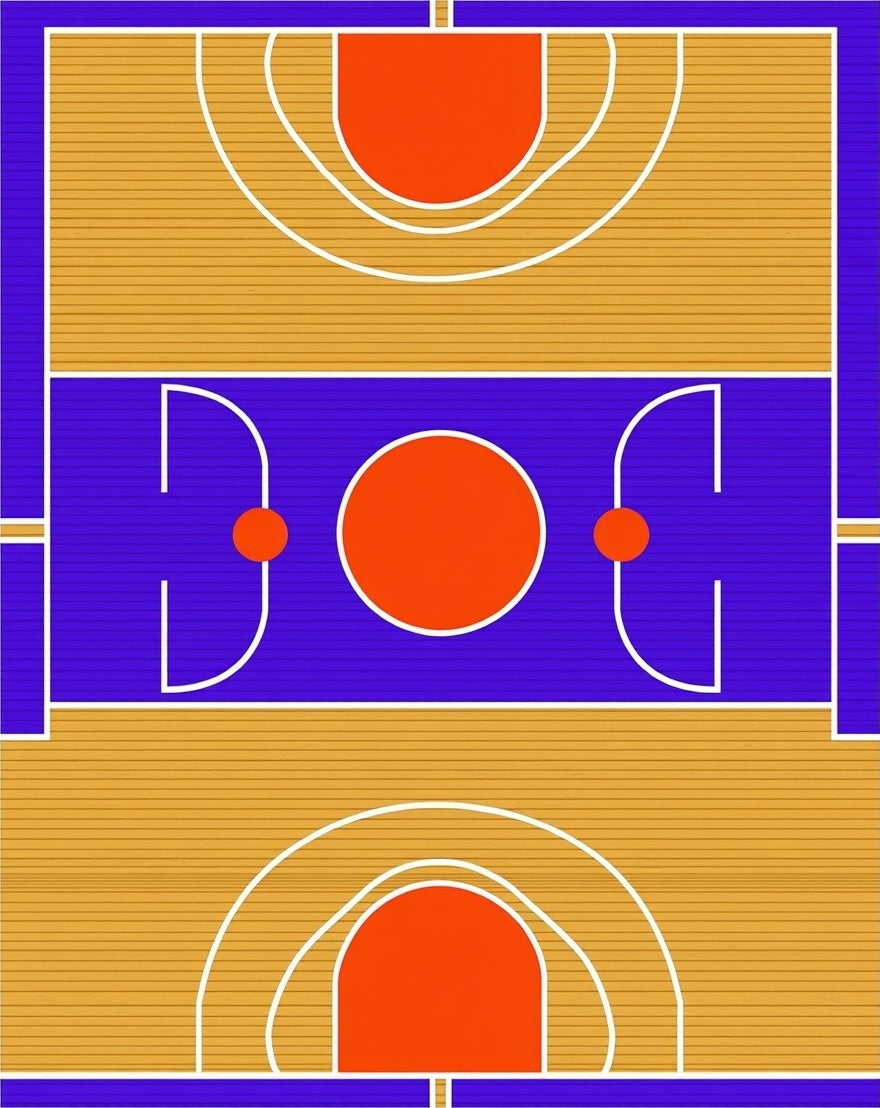 Vibrant Orange Court Geometric Rug