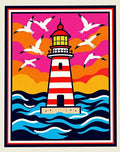 Vibrant Lighthouse Seagull Sunset Ocean Rug