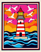 Vibrant Lighthouse Seagull Sunset Ocean Rug