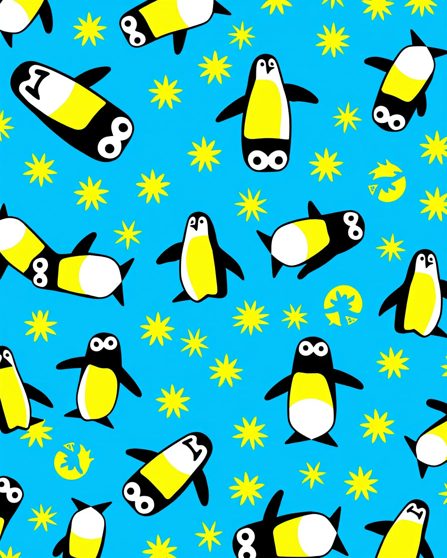 Cute Yellow Penguin Stars Blue Rug