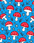 Red White Mushroom Stars Blue Whimsical Foliage Rug