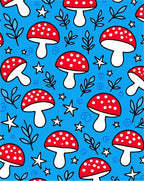 Red White Mushroom Stars Blue Whimsical Foliage Rug