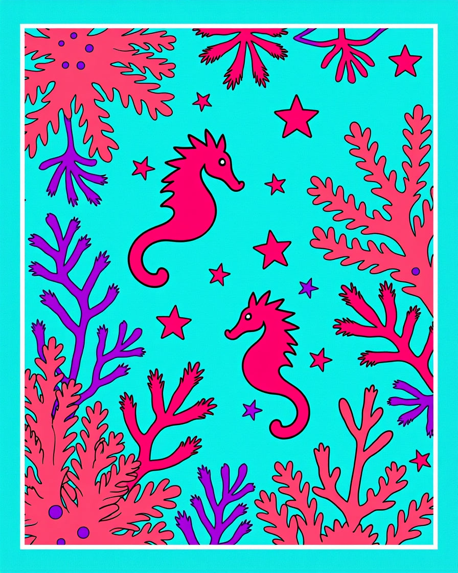 Vibrant Pink Seahorse Coral Sea Rug