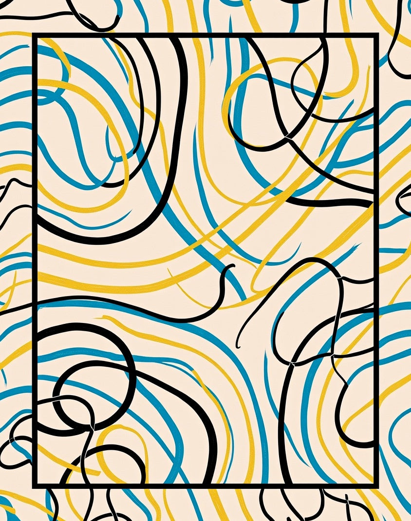 Bold Abstract Swirls Yellow Blue Rug