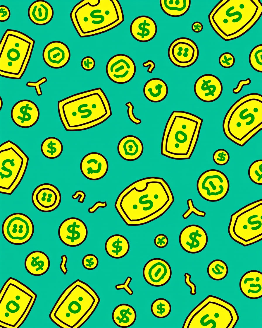 Golden Dollar Bills Coins Teal Rug