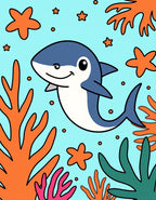Happy Blue Shark Coral Reef Rug