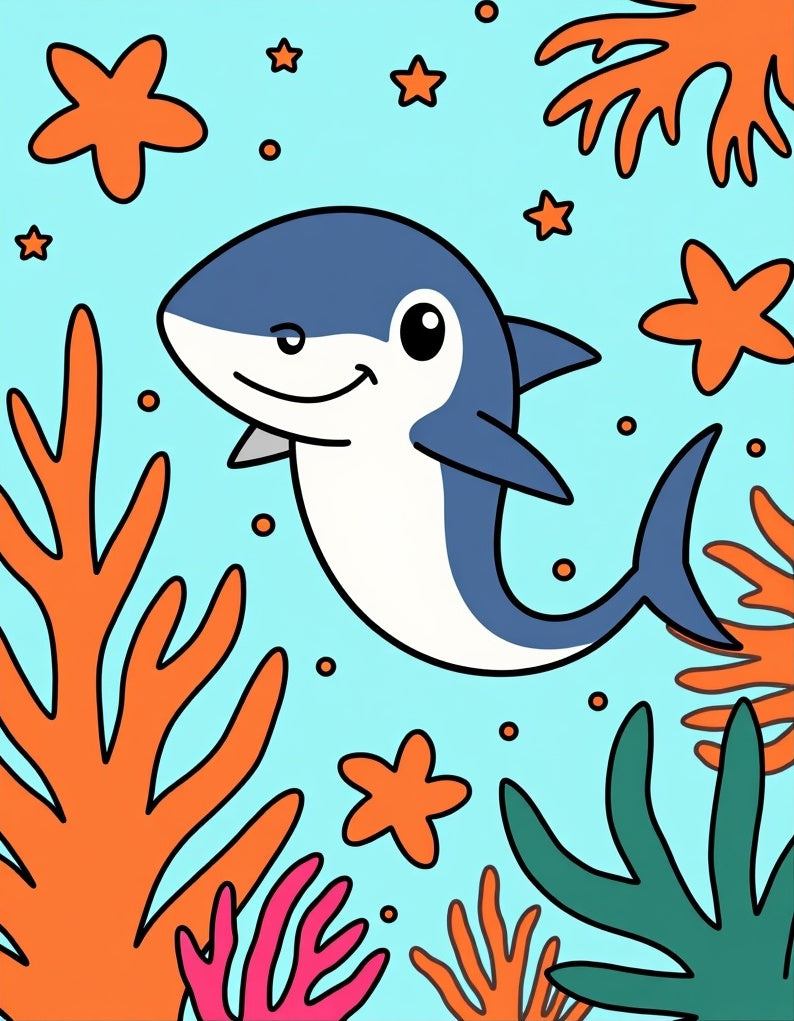 Happy Blue Shark Coral Reef Rug