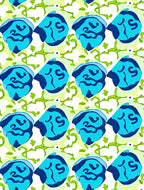 Abstract Blue Blob Green Vine Rug