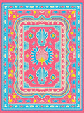 Vibrant Pink Blue Floral Medallion Rug