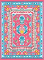 Vibrant Pink Blue Floral Medallion Rug