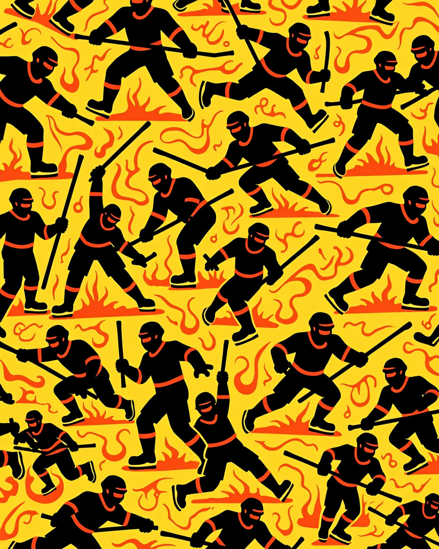 Black Warriors with Orange Flames Rug