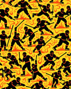 Black Warriors with Orange Flames Rug