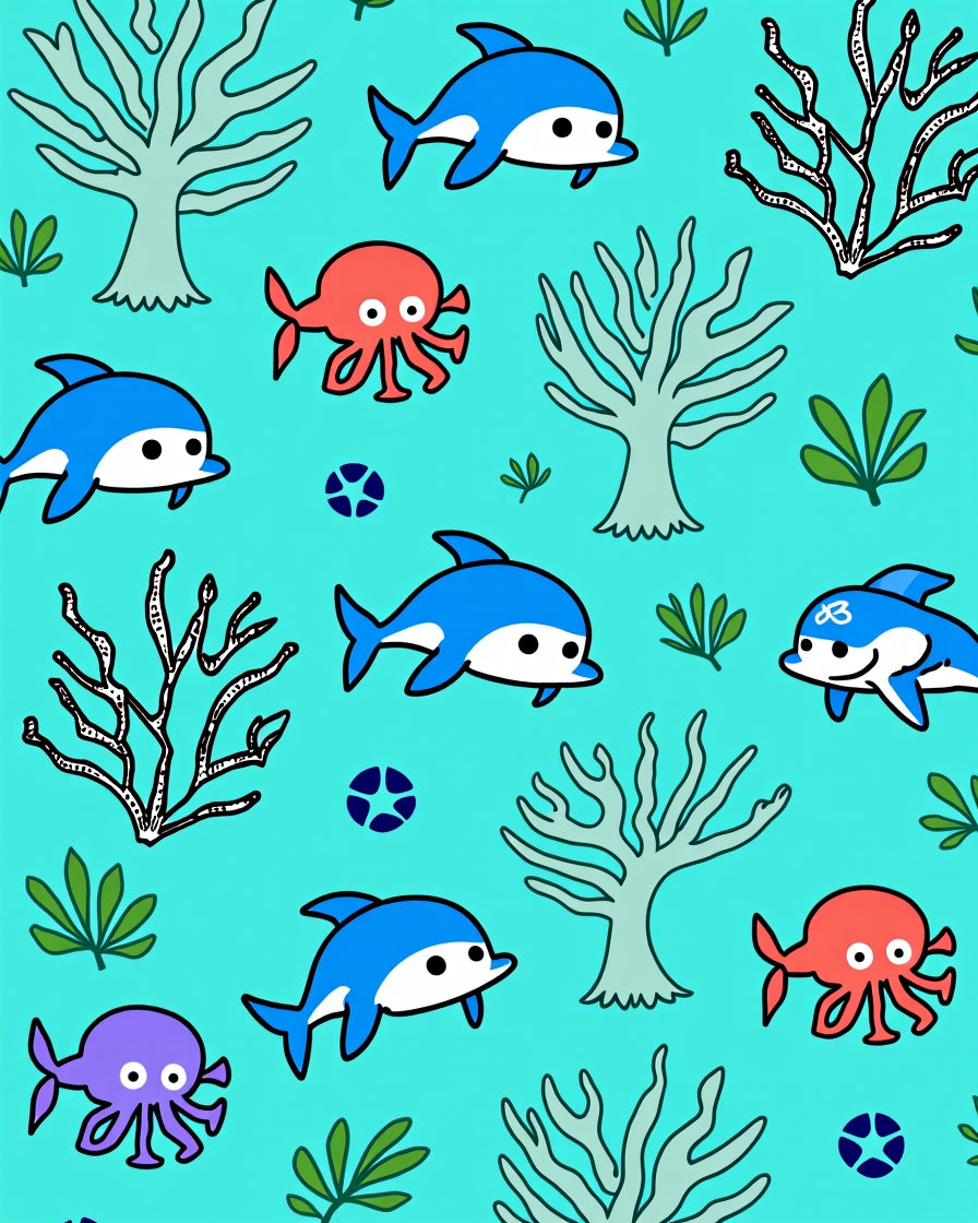 Cute Blue Dolphins Coral Reef Rug