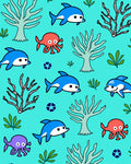 Cute Blue Dolphins Coral Reef Rug