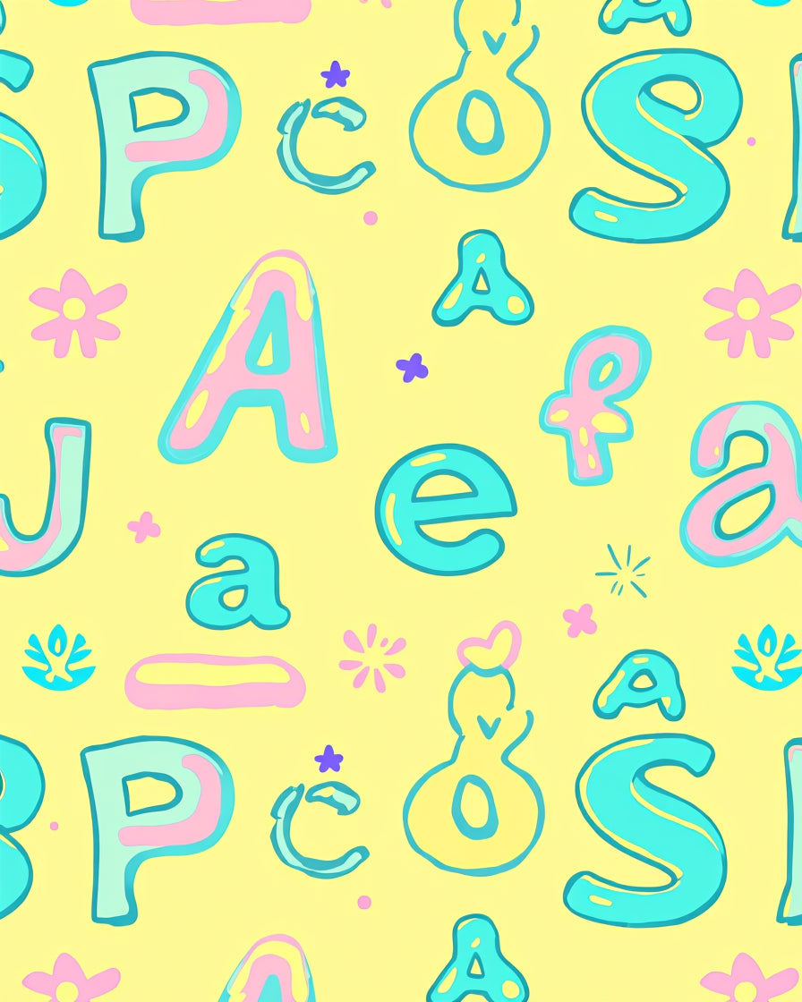 Pastel Alphabet Scatter on Yellow Rug