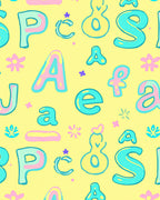 Pastel Alphabet Scatter on Yellow Rug