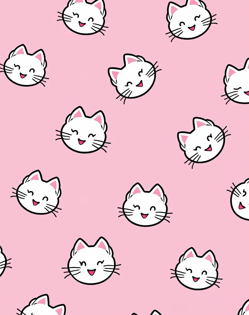 Sweet Pink Kawaii Kitty Faces Rug