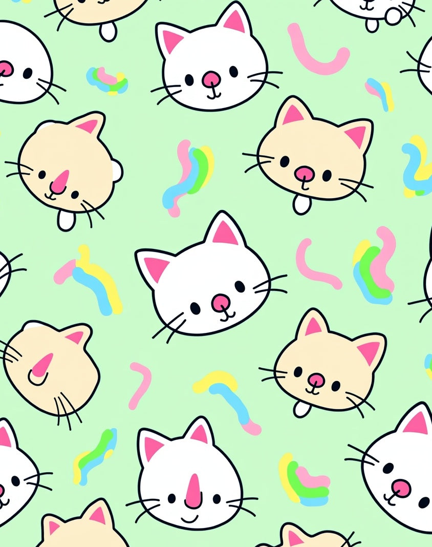 Cute Kawaii Cats Rainbow Swirls Rug