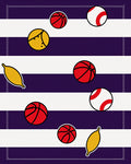 Purple White Striped Sports Balls Rug