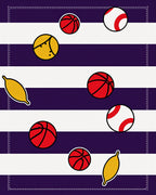 Purple White Striped Sports Balls Rug
