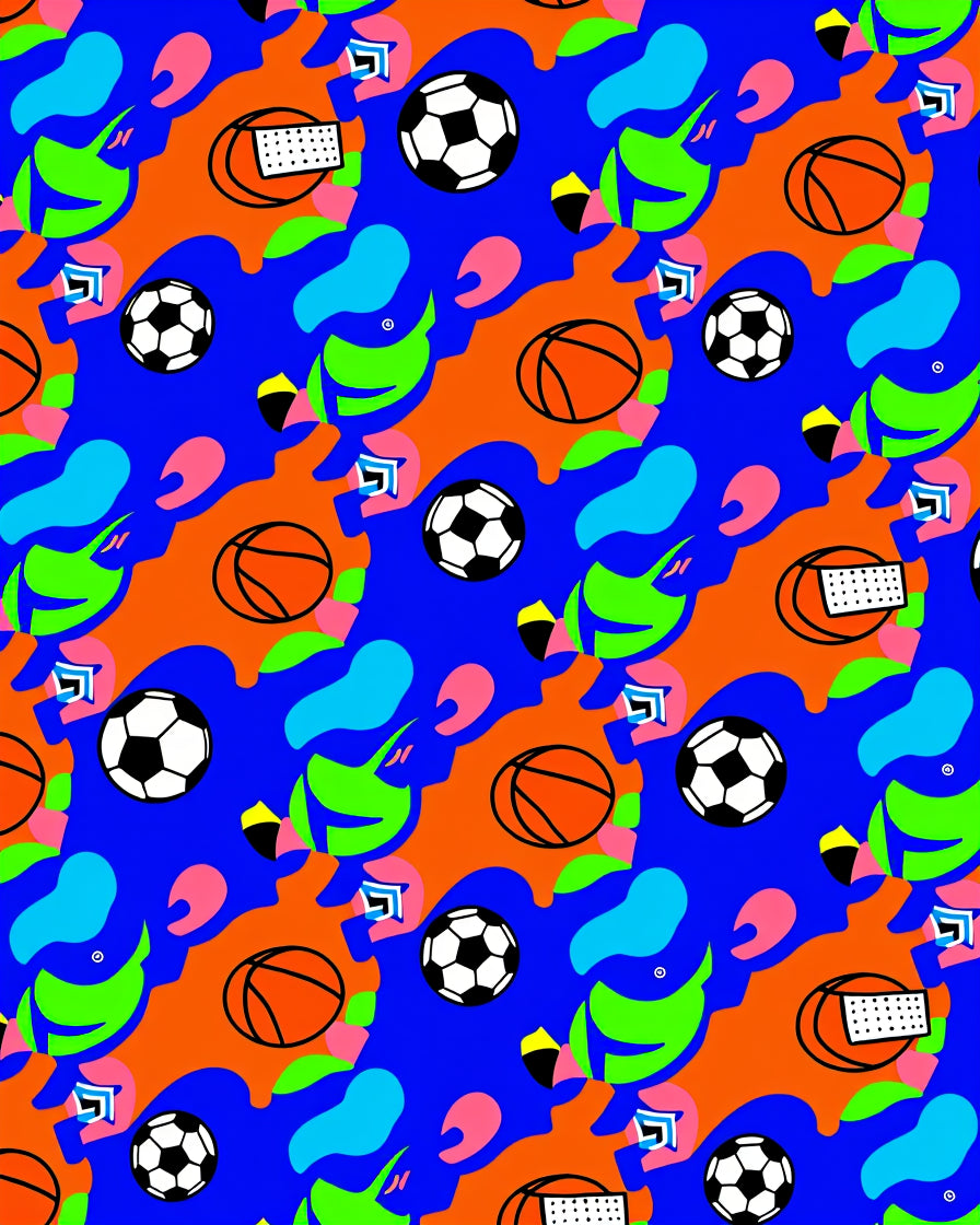 Dynamic Sports Balls Abstract Collage Rug