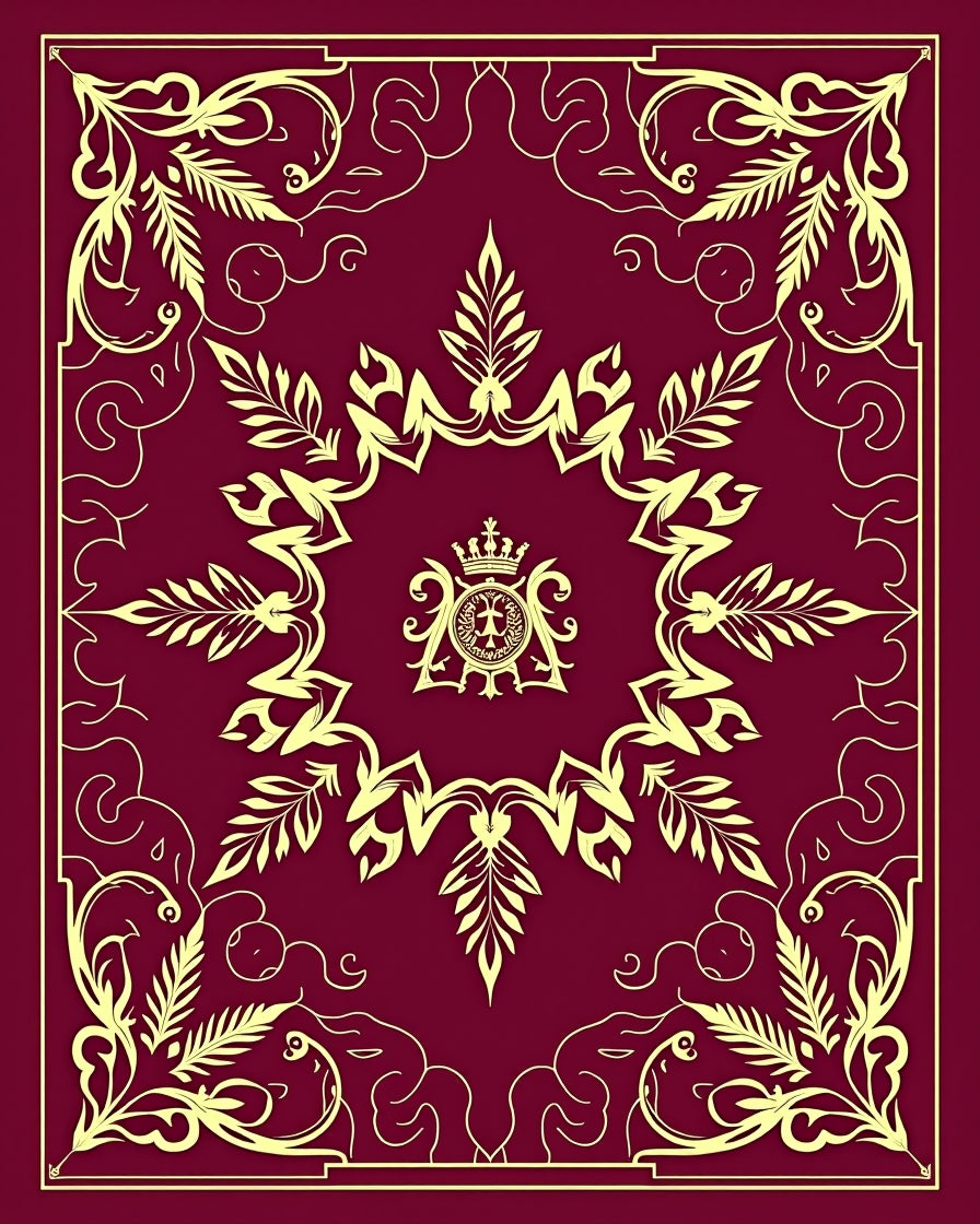 Golden Laurel Crest Bordure Burgundy Rug