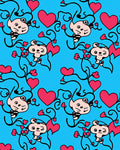 Whimsical Pink Heart Characters Blue Background Rug