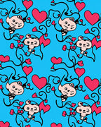 Whimsical Pink Heart Characters Blue Background Rug