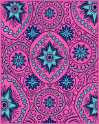 Vibrant Pink Cyan Floral Medallion Rug