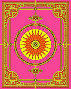 Vibrant Pink Sunburst Geometric Medallion Rug