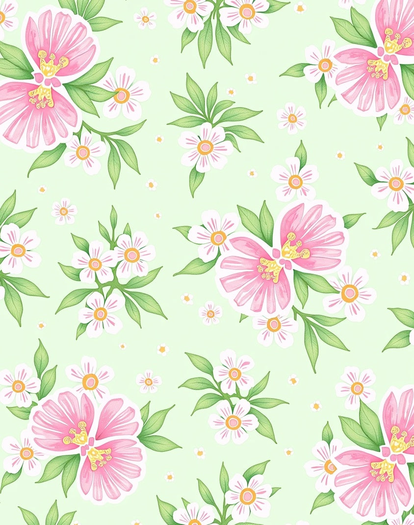 Pink White Blossom Garden With Leaves Rug