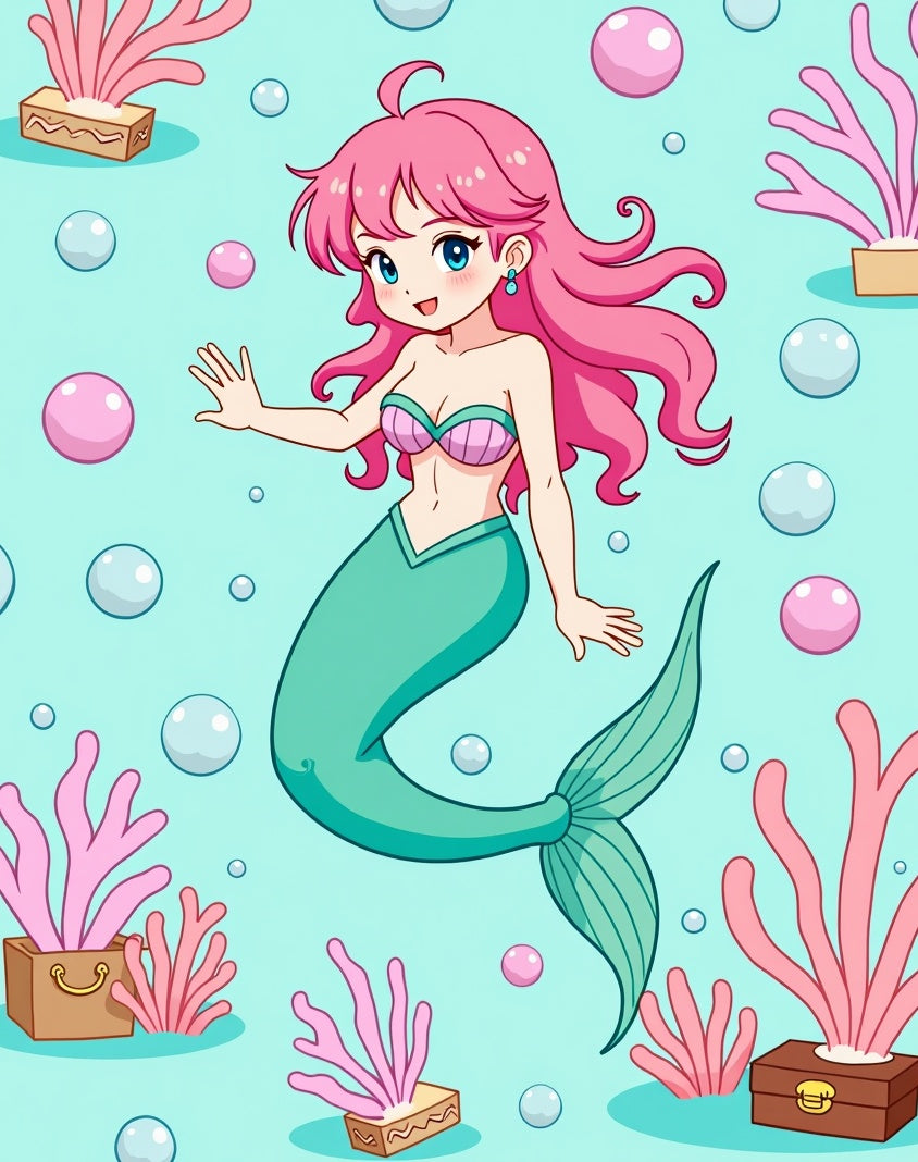 Coral Pink Mermaid Undersea Bubbles Rug
