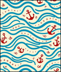 Nautical Red Anchor Wave Design Rug