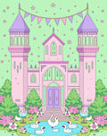 Pastel Pink Castle Swan Garden Rug