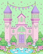 Pastel Pink Castle Swan Garden Rug