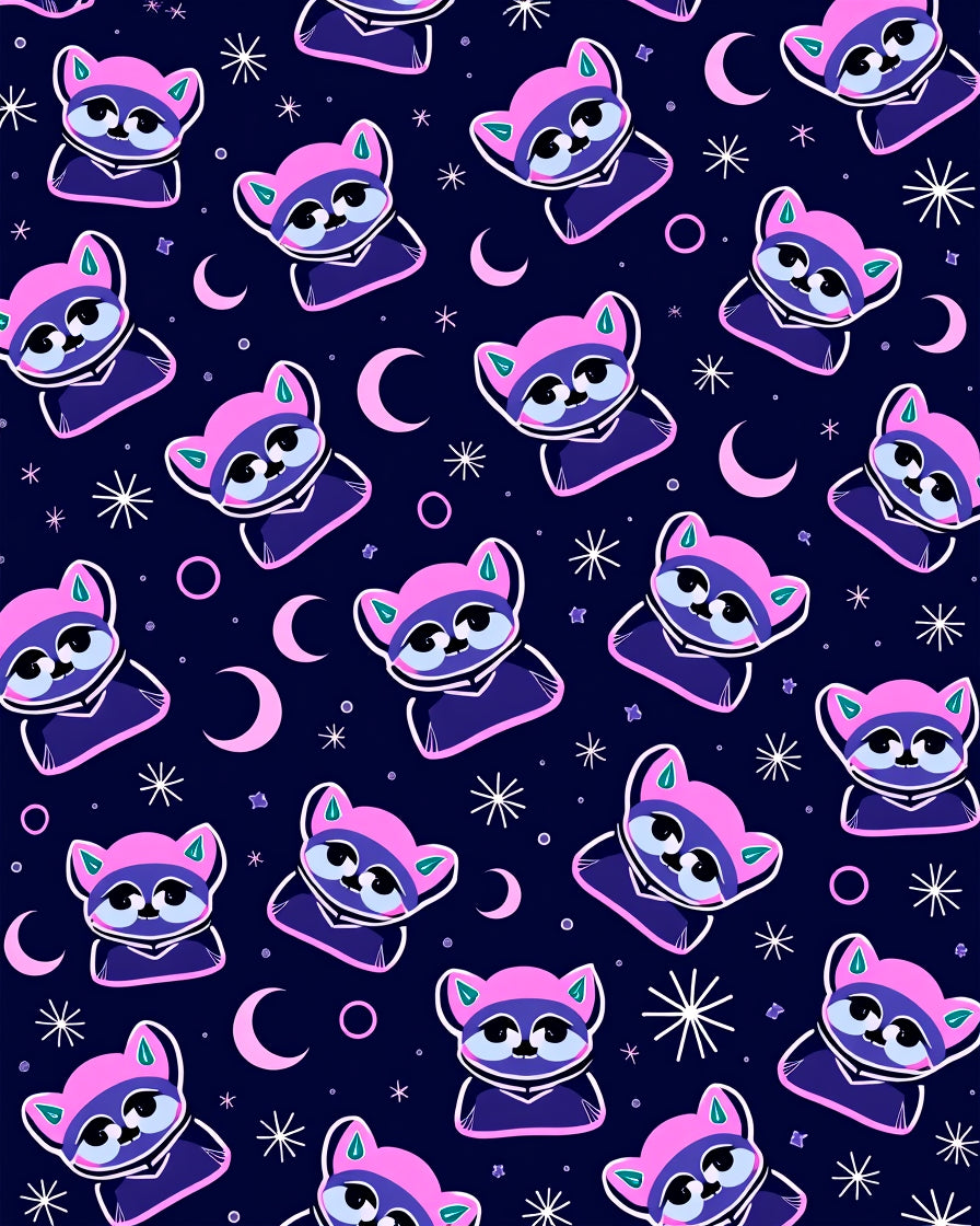 Cute Raccoons And Cosmic Moons Rug