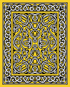 Intricate Yellow Knotwork Symmetry Rug